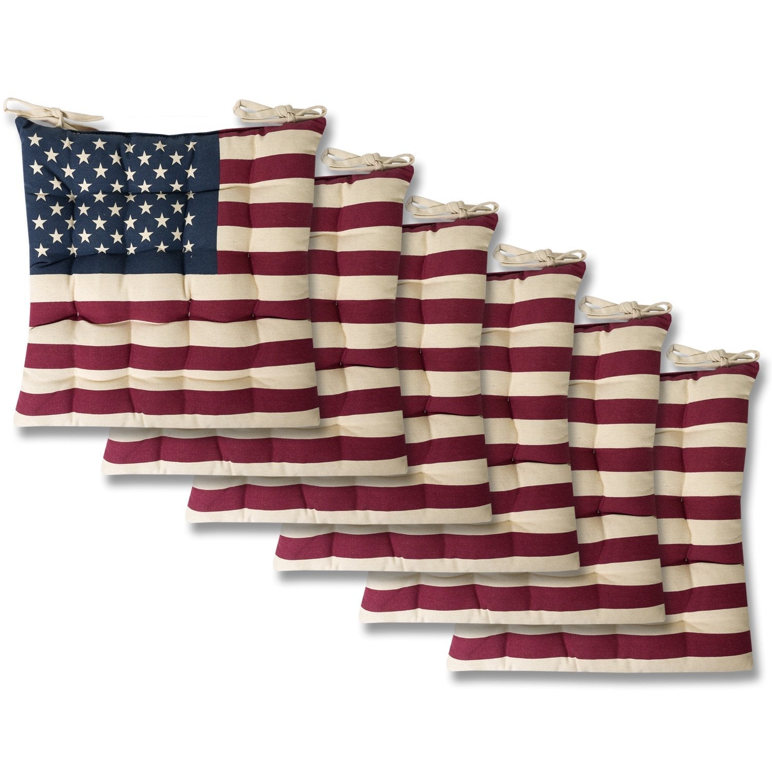 Tufted Chair Cushion Set American Flag 6-Pack