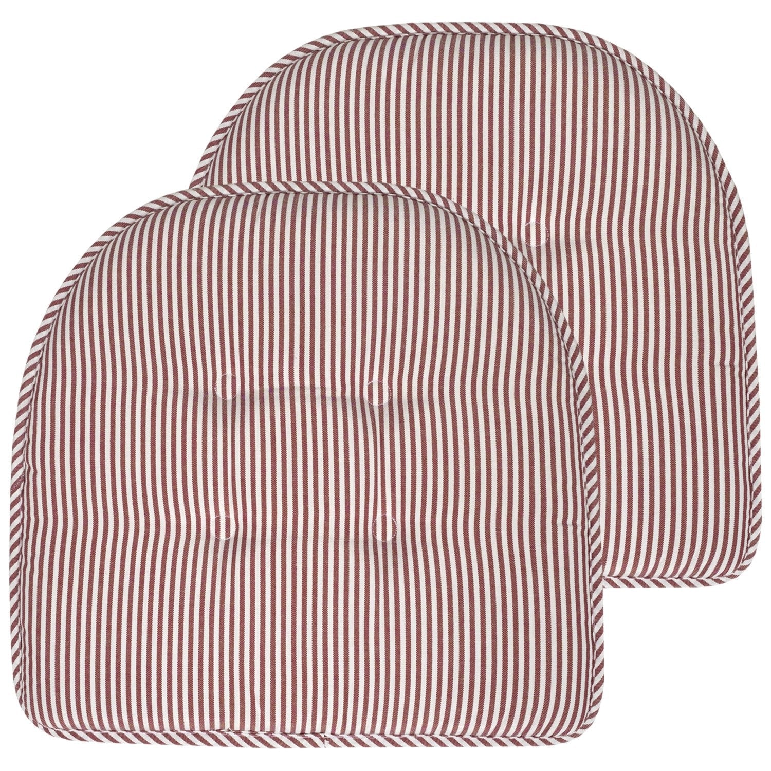 Pinstripe U-Shape Chair Cushion Set Burgundy 2-Pack
