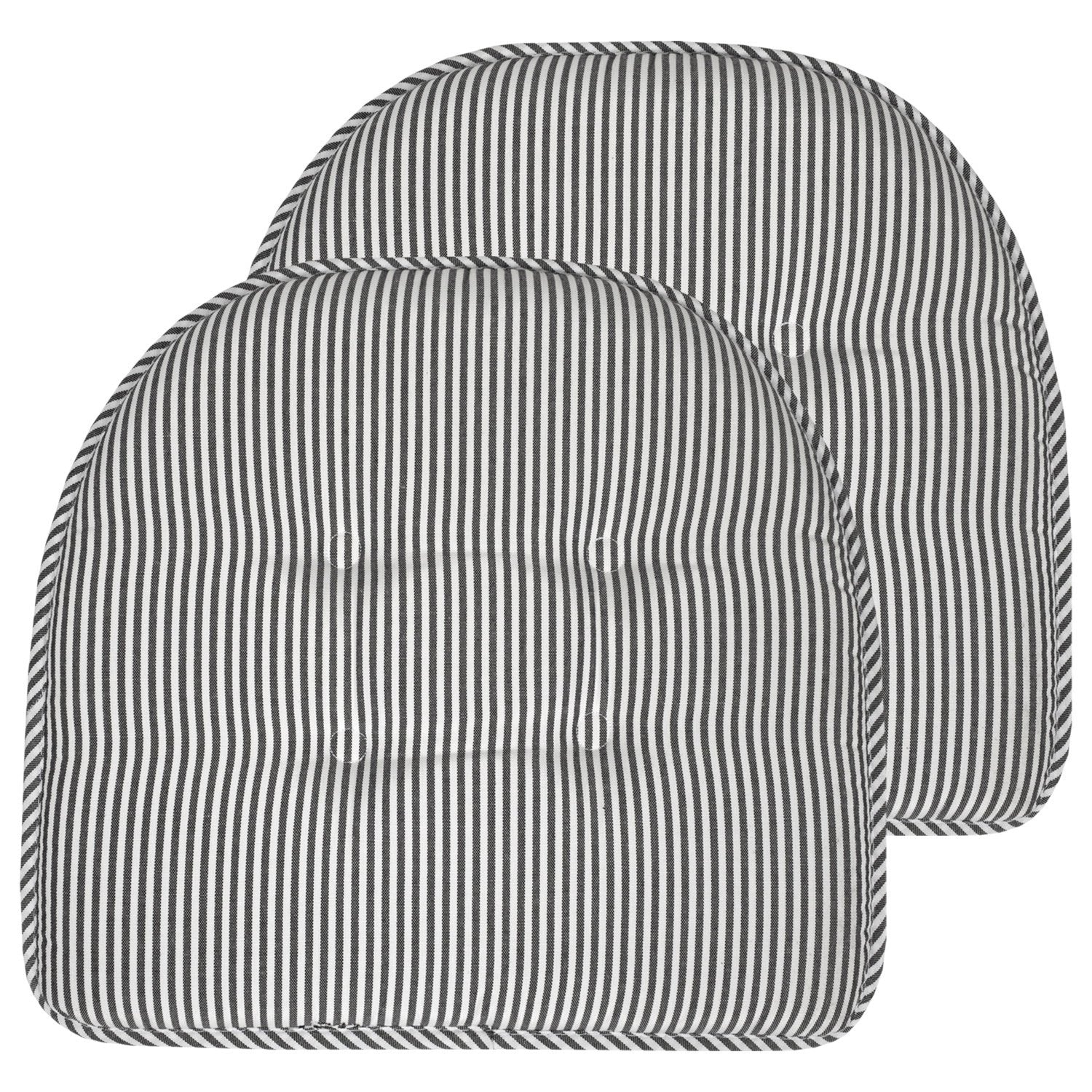 Pinstripe U-Shape Chair Cushion Set Charcoal 2-Pack