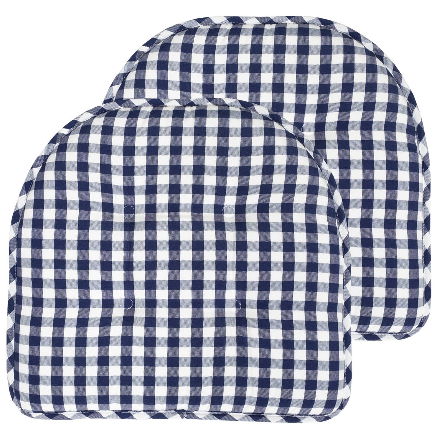 U Shape Chair Cushion Set Checkered Navy White 2-Pack