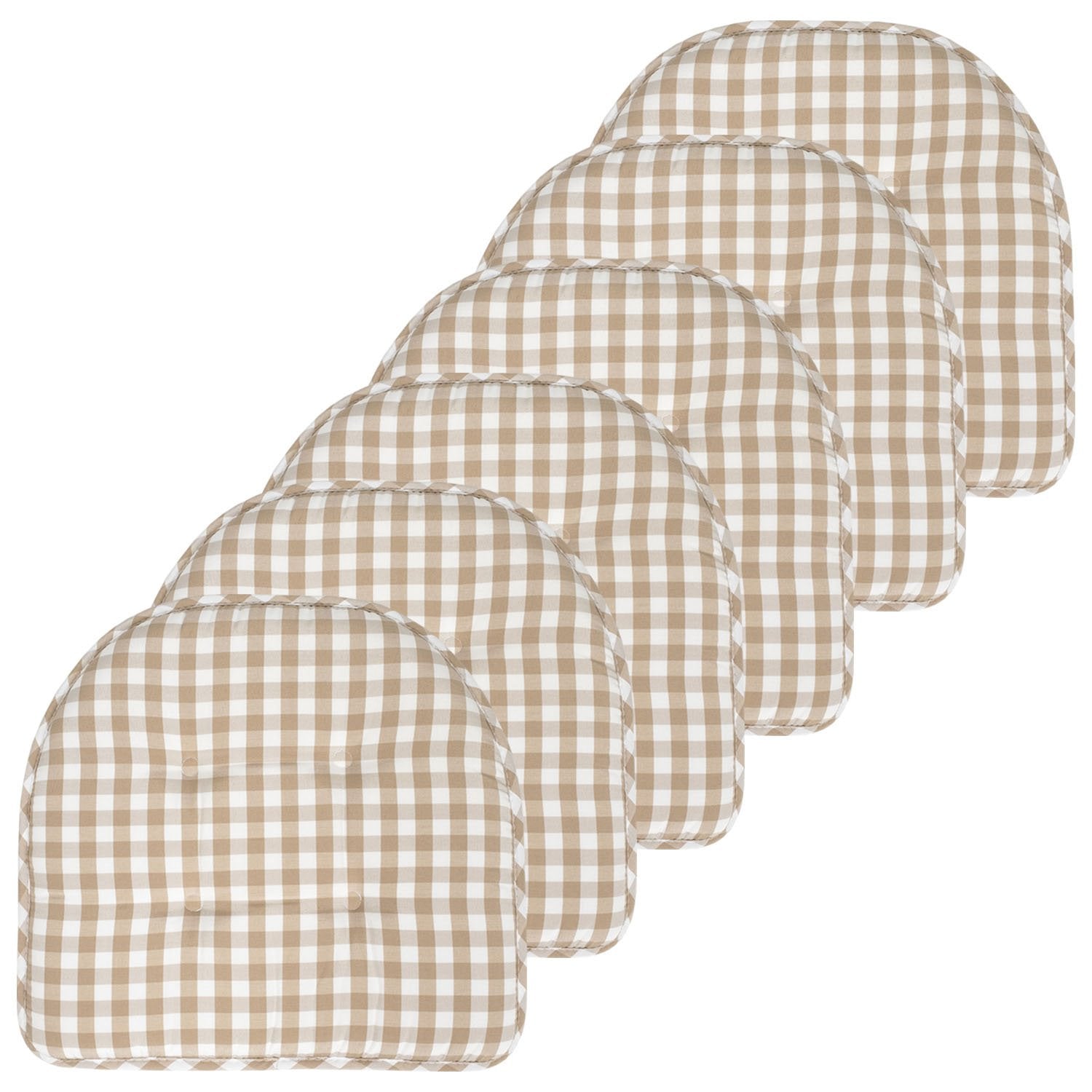 U Shape Chair Cushion Set Checkered Taupe White 6-Pack