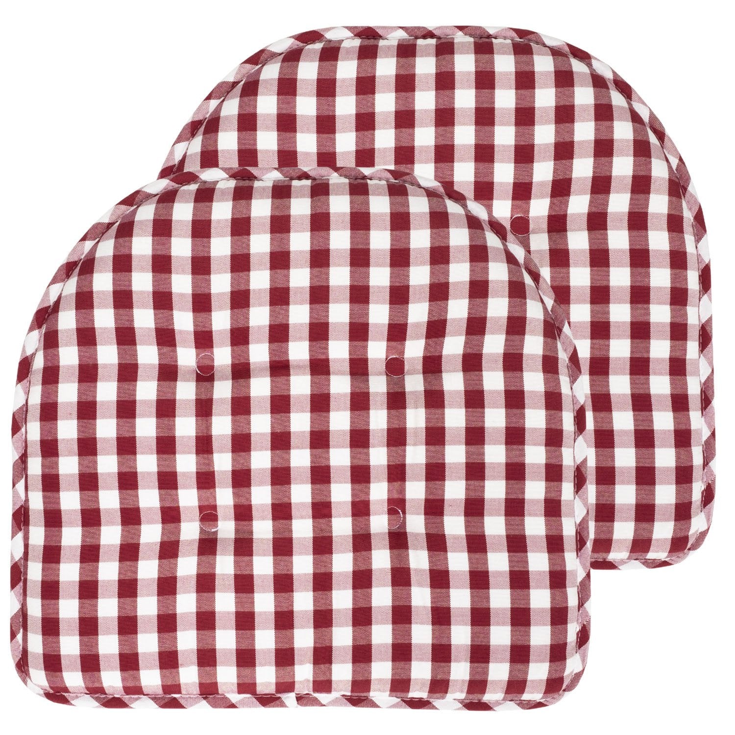 U Shape Chair Cushion Set Checkered Wine White 2-Pack