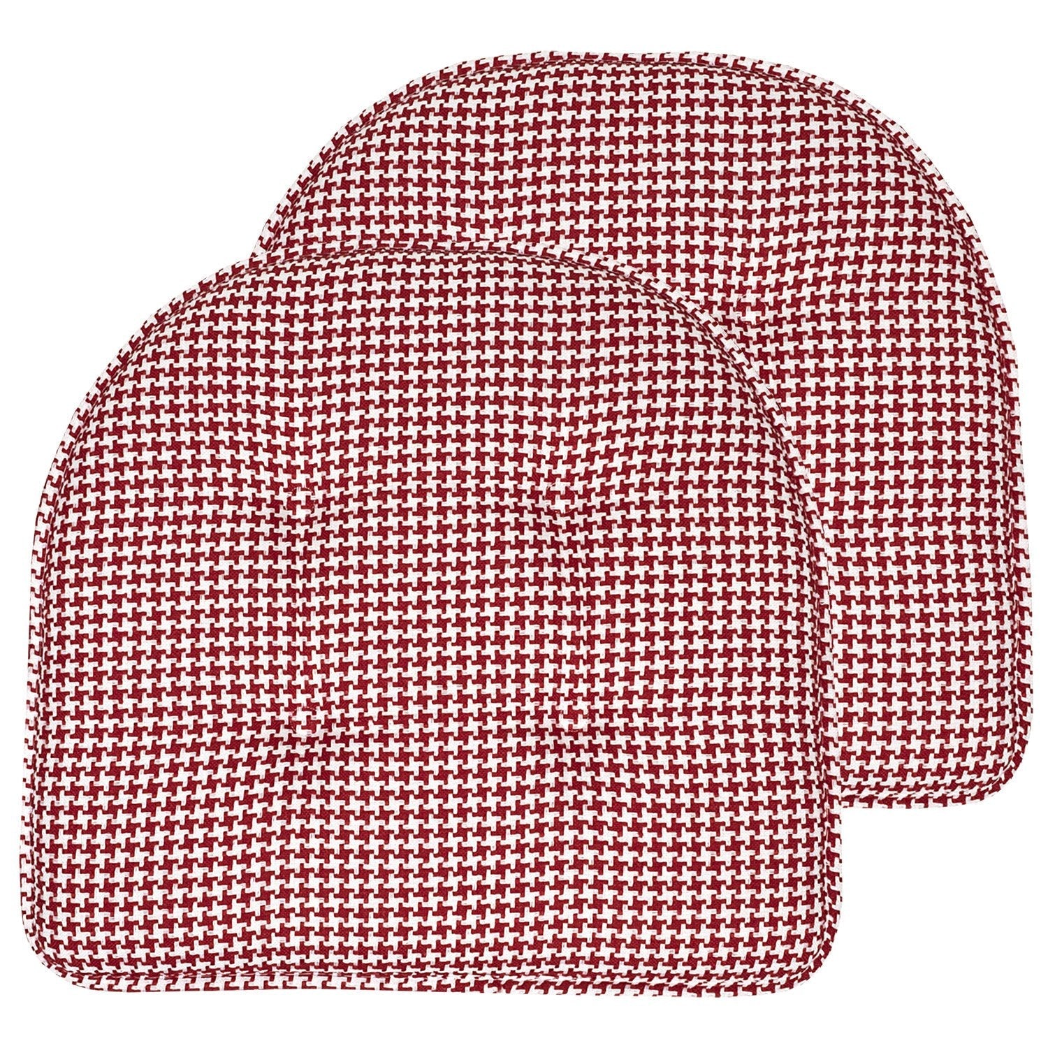 Houndstooth U-Shape Chair Cushion Set Red 2-Pack