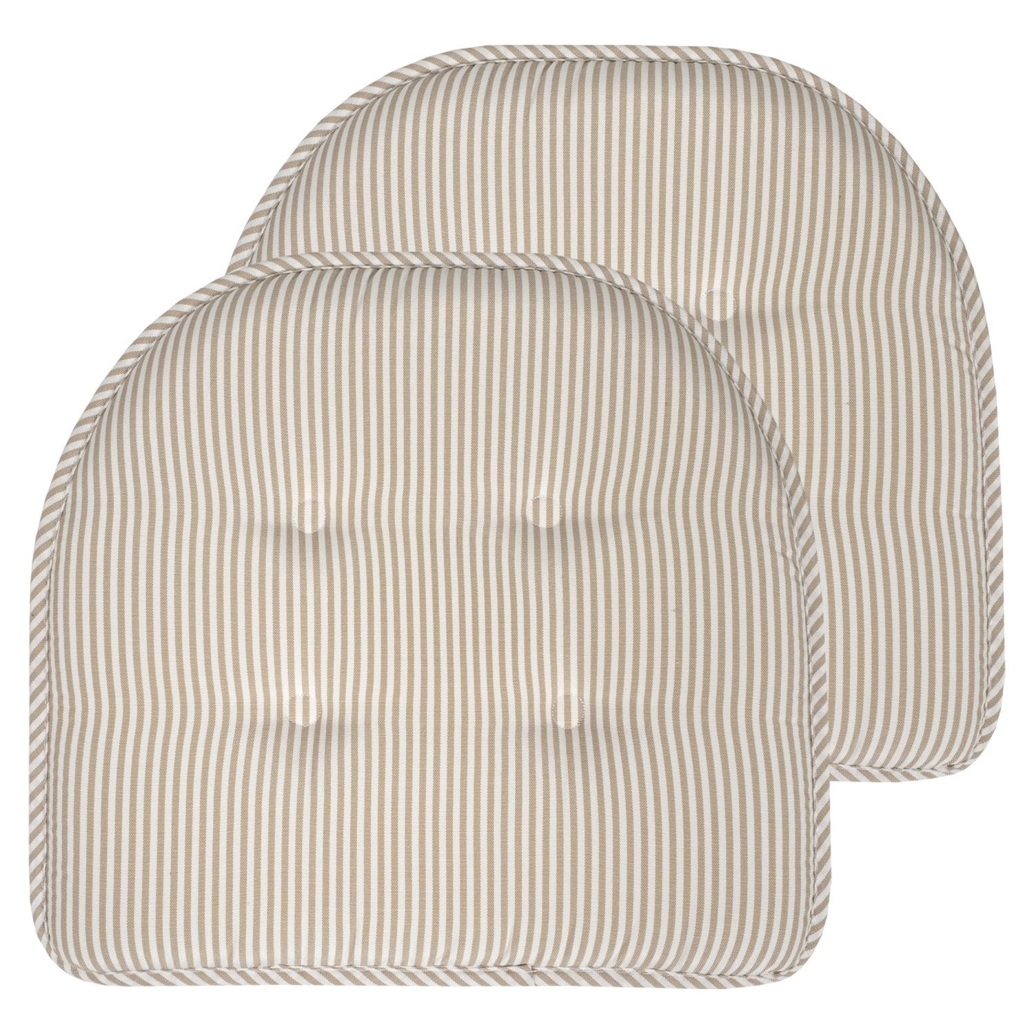 Pinstripe U-Shape Chair Cushion Set Taupe 2-Pack