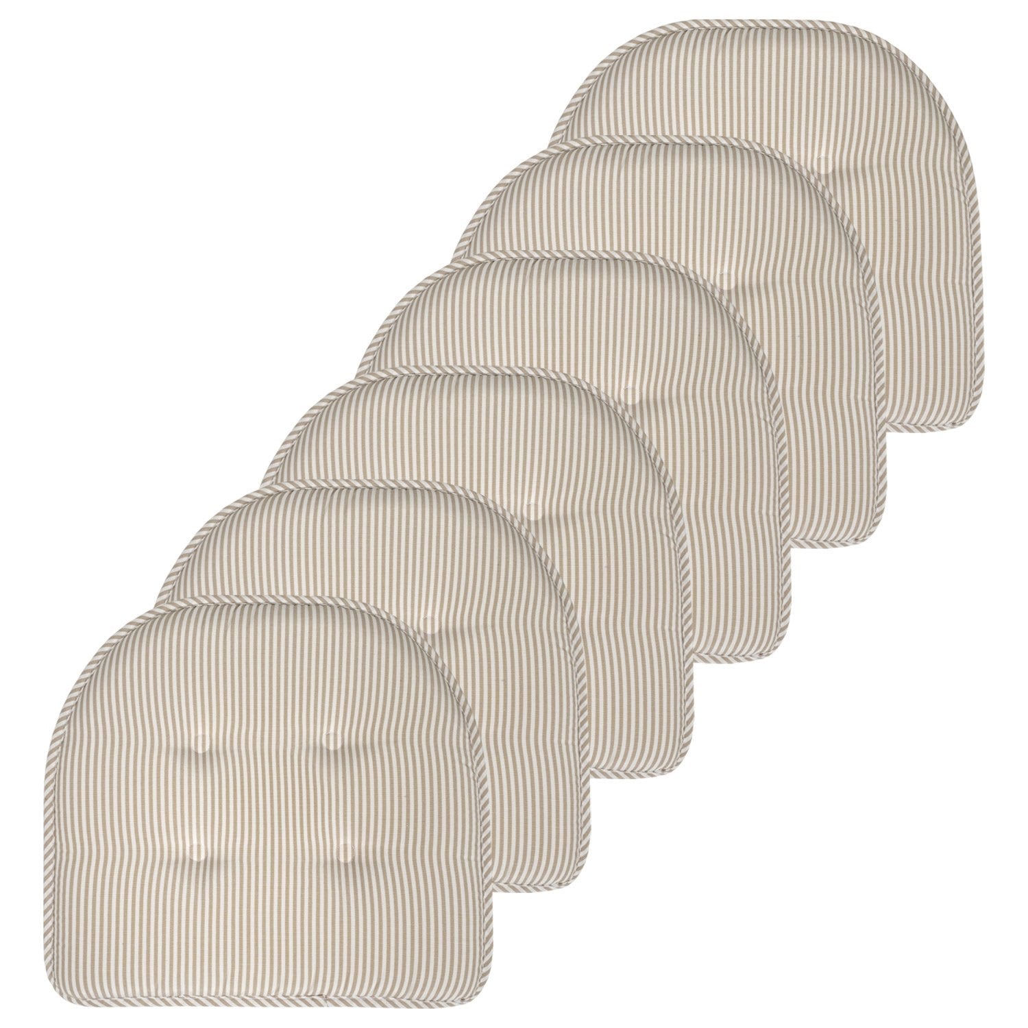 Pinstripe U-Shape Chair Cushion Set Taupe 6-Pack