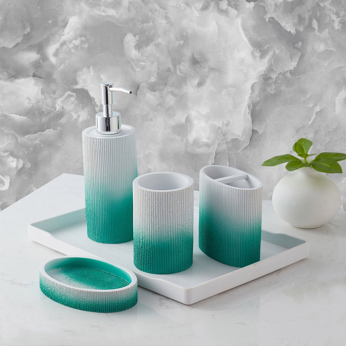 Urbana Green Bathroom Accessory Set Dish 4-Piece Set