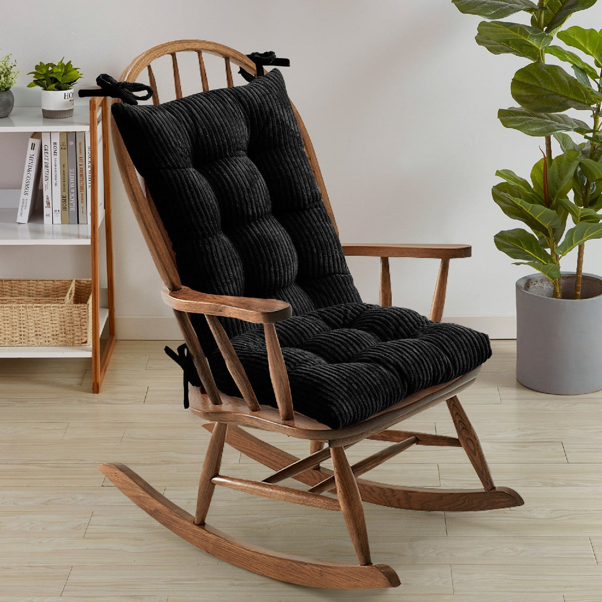 Velvet 2-Piece Rocking Chair Cushion Set Black