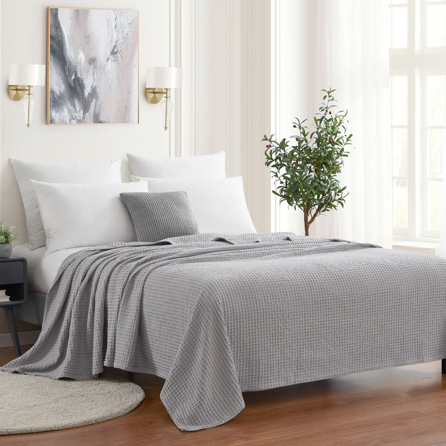 Waffle Weave Cotton Blanket Silver - Bed