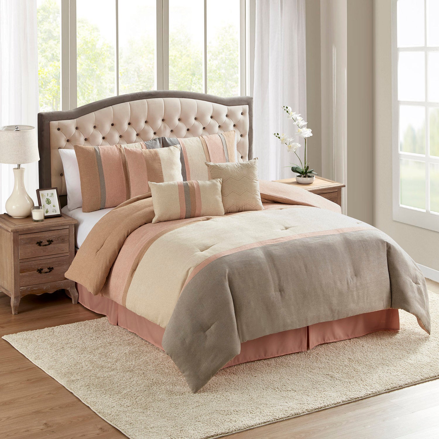 Winston 7-Piece Suede Bed in a Bag Set, Blush - Bed